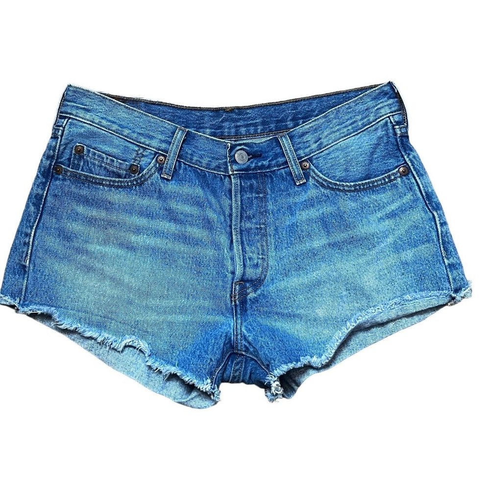 Levi's 501 Cutoff Shorts Button Fly Jean Light Wash Cotton Denim Blue Size W28